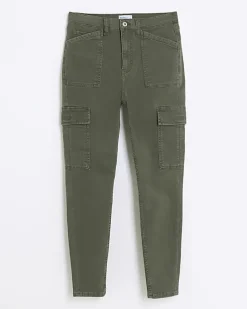 Khaki high waisted skinny cargo jeggings