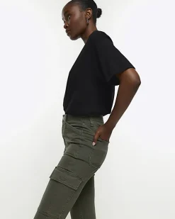 Khaki high waisted skinny cargo jeggings