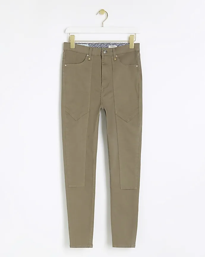 Khaki high waisted skinny jeans