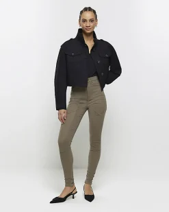 Khaki high waisted skinny jeans