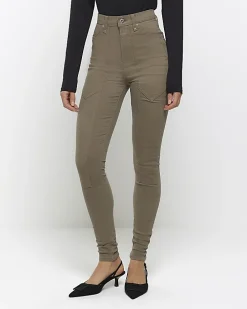 Khaki high waisted skinny jeans