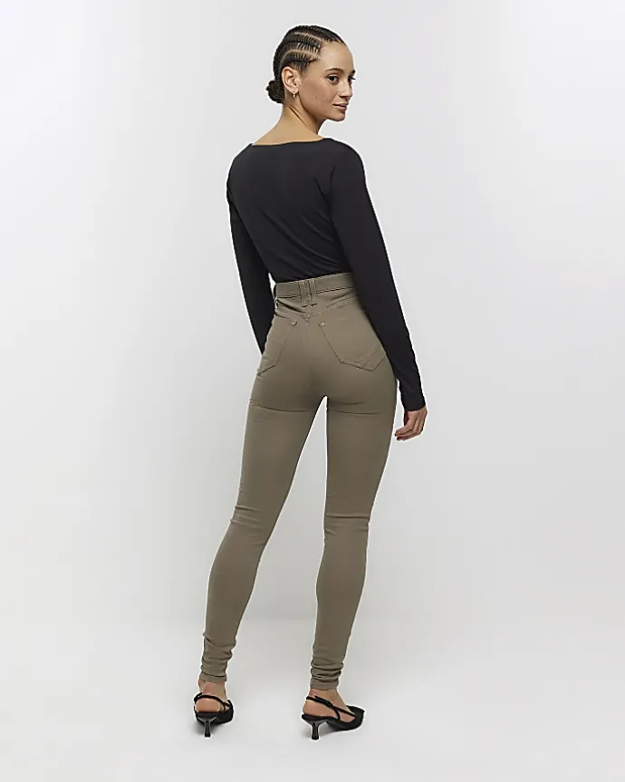 Khaki high waisted skinny jeans