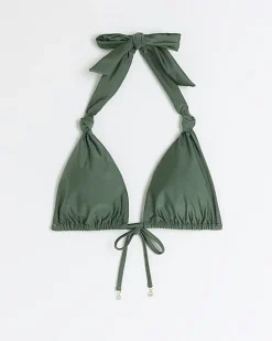Khaki knot triangle bikini top