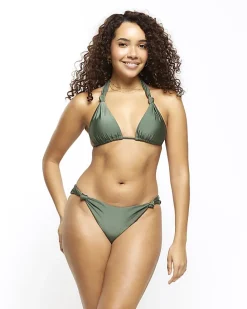 Khaki low rise knot bikini botoms
