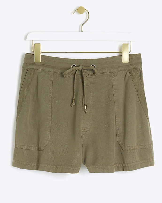 Khaki lyocell drawstring shorts