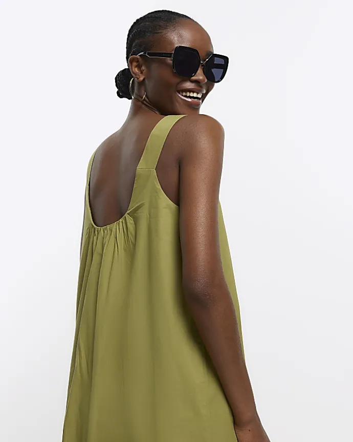 Khaki midi slip dress