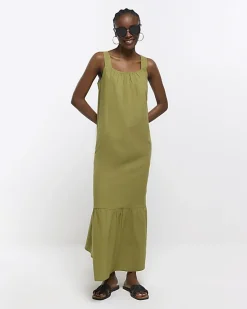 Khaki midi slip dress