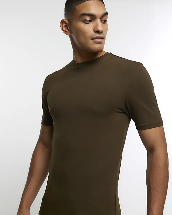 Khaki muscle fit t-shirt