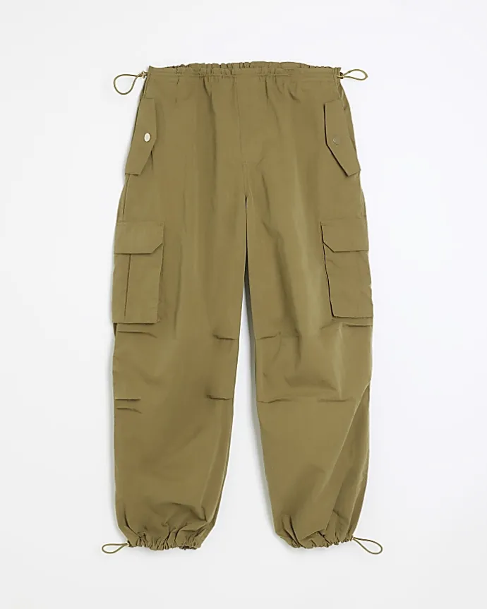 Khaki parachute cargo trousers