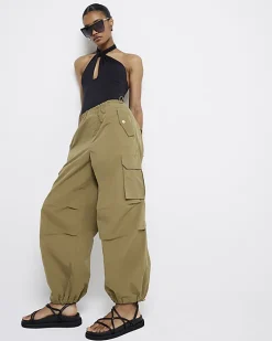 Khaki parachute cargo trousers