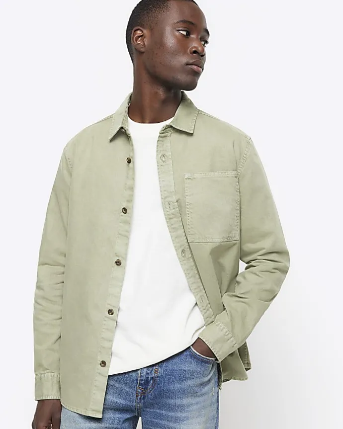 Khaki regular fit chest pocket shirt