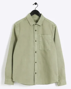 Khaki regular fit chest pocket shirt