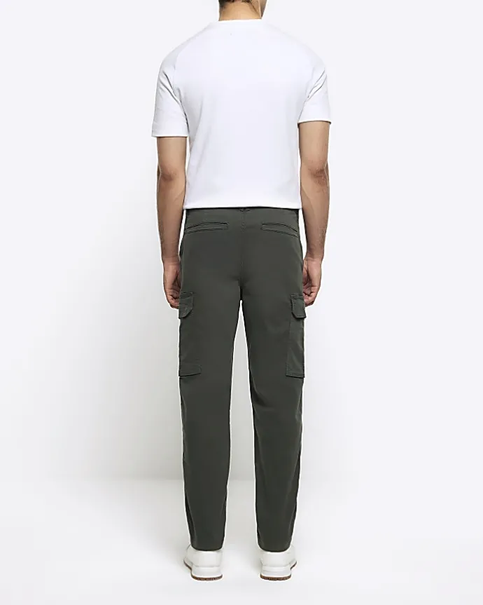 Khaki regular fit utility cargo trousers
