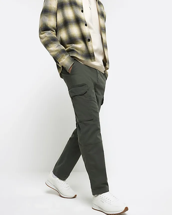 Khaki regular fit utility cargo trousers