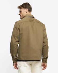 Khaki regular fit zip up overshirt