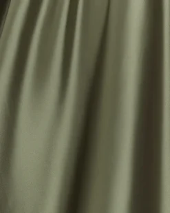 Khaki Satin Tie Waist Maxi Skirt