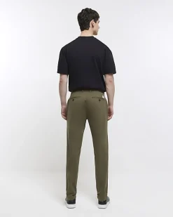 Khaki slim fit casual chino trousers