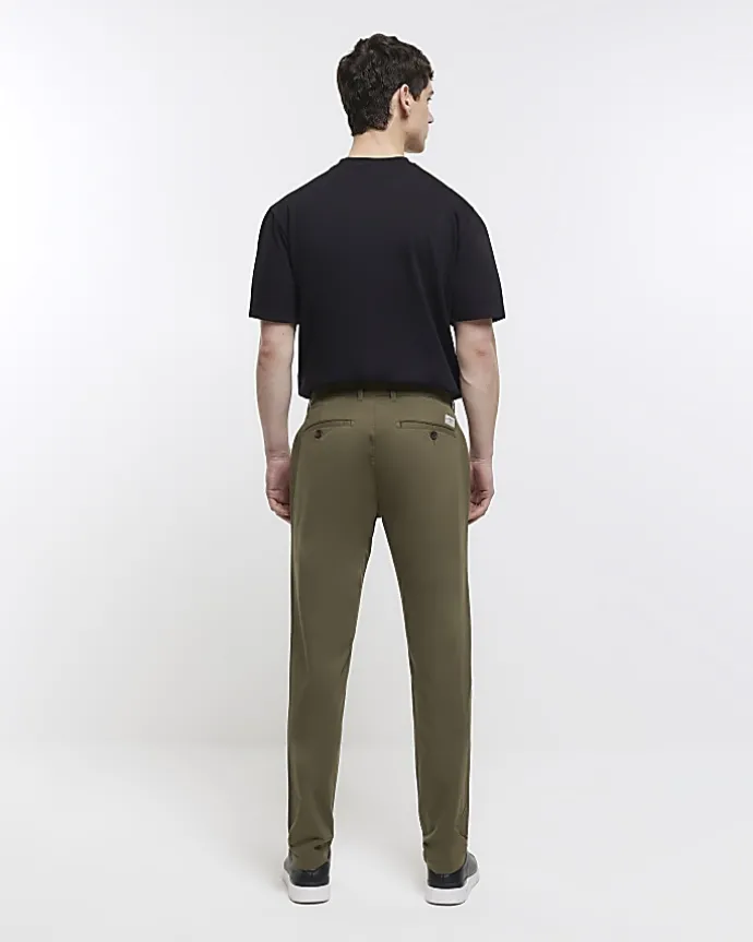 Khaki slim fit casual chino trousers
