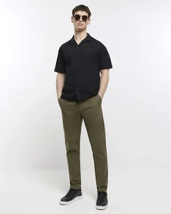 Khaki slim fit casual chino trousers