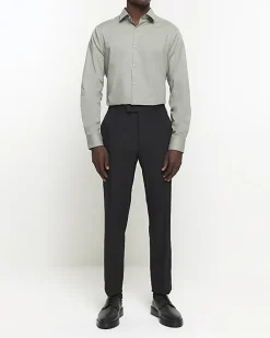Khaki slim fit long sleeve smart shirt