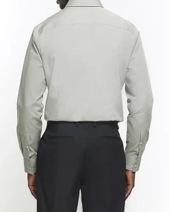 Khaki slim fit long sleeve smart shirt