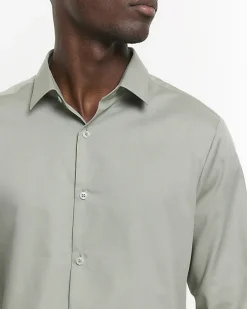 Khaki slim fit long sleeve smart shirt