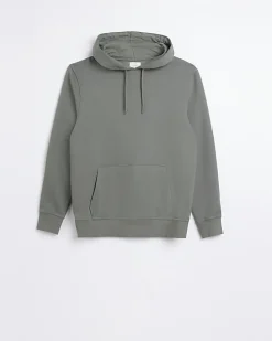 Khaki slim fit plain hoodie