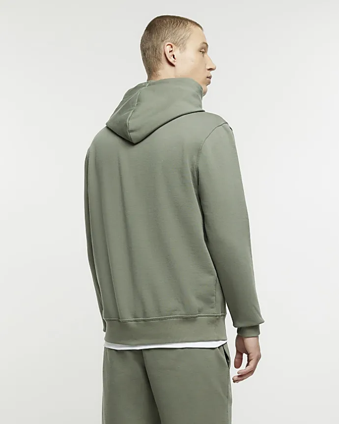 Khaki slim fit plain hoodie