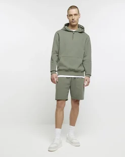 Khaki slim fit plain hoodie
