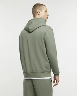Khaki slim fit plain hoodie