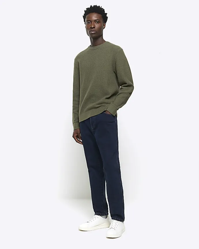 Khaki slim fit waffle texture jumper