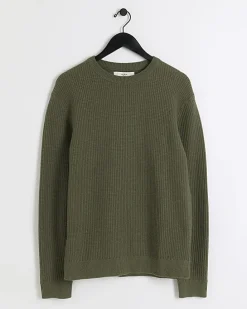 Khaki slim fit waffle texture jumper