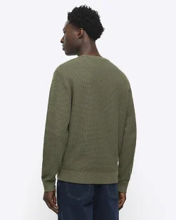 Khaki slim fit waffle texture jumper