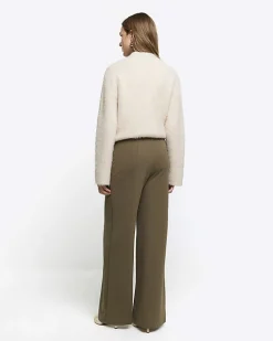 Khaki stitched wide leg trousers