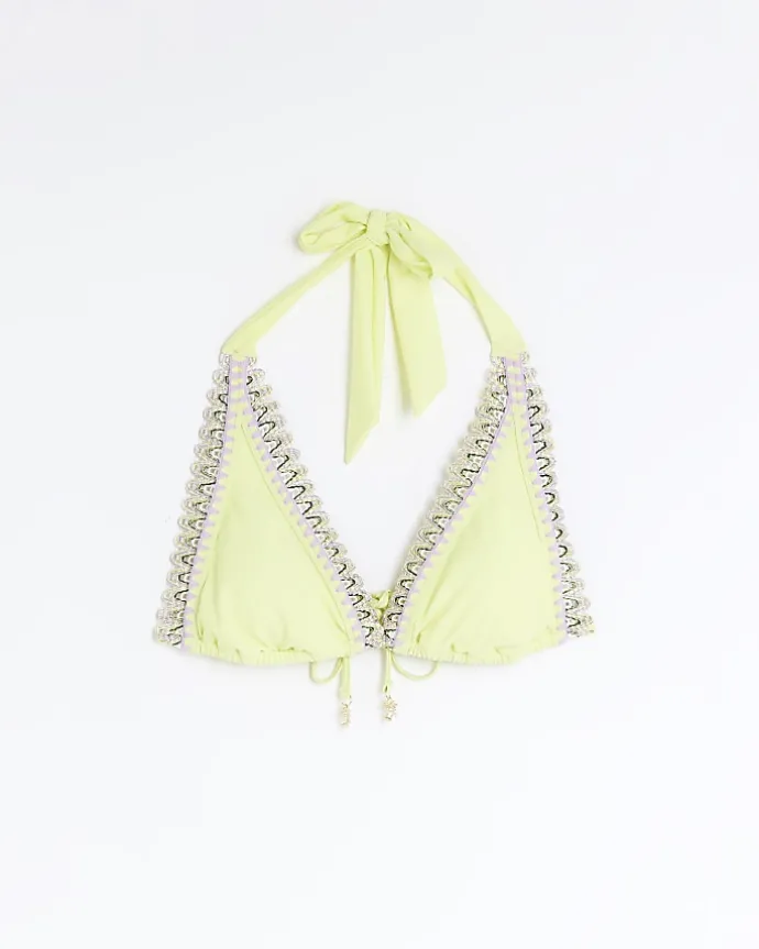 Lime green stitch detail triangle bikini top