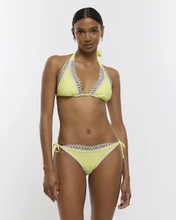 Lime green stitch detail triangle bikini top