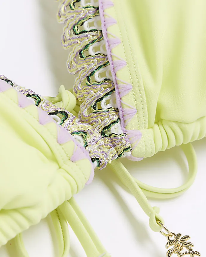 Lime green stitch detail triangle bikini top