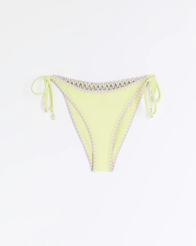 Lime green tie side stitch bikini bottoms