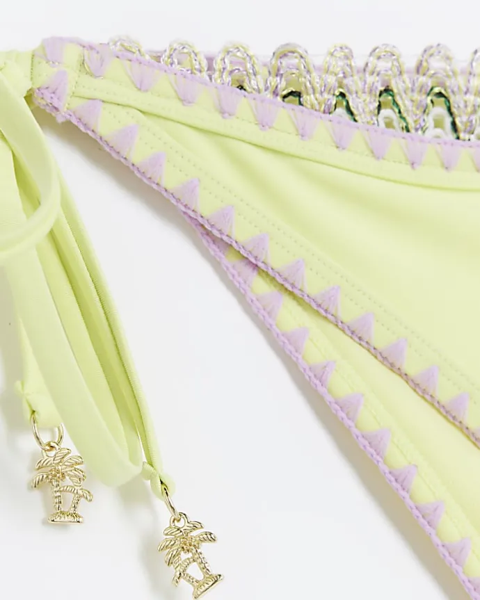 Lime green tie side stitch bikini bottoms