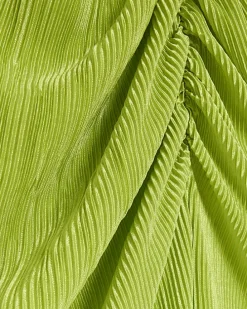 Lime plisse ruched cowl dress