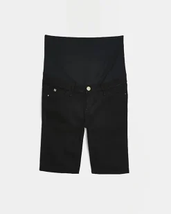 Maternity black denim cycling shorts