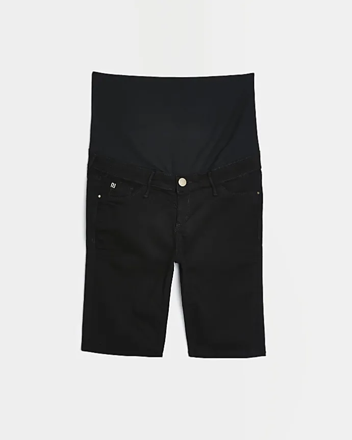 Maternity black denim cycling shorts