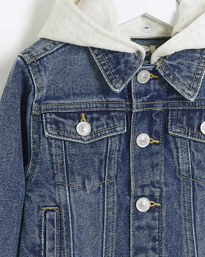 Mini boys blue hooded denim trucker jacket