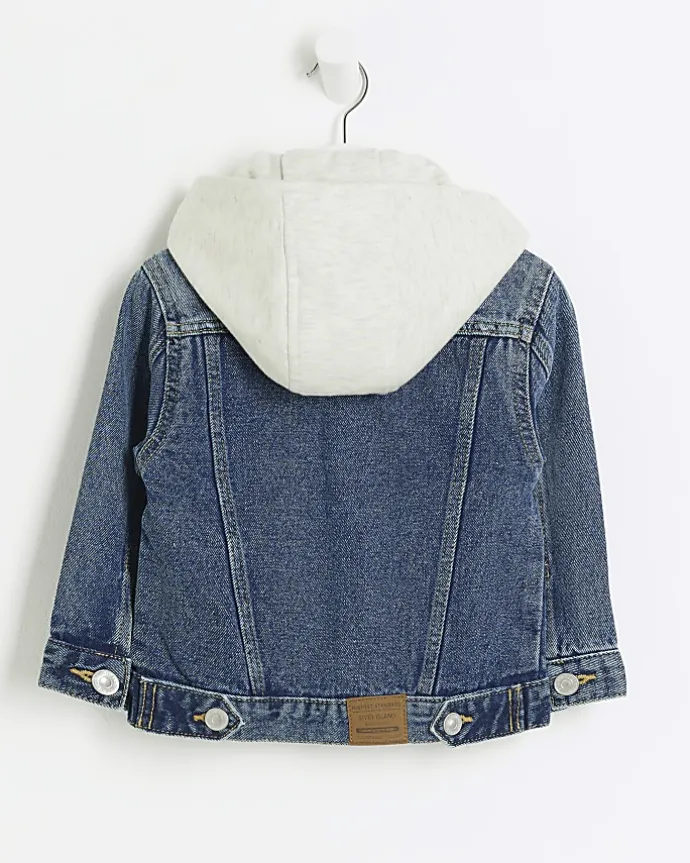 Mini boys blue hooded denim trucker jacket