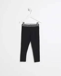 Mini girls black heart waistband leggings
