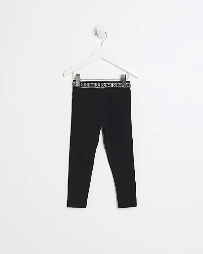 Mini girls black heart waistband leggings