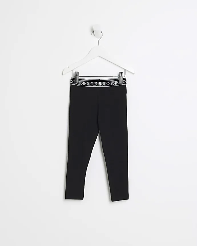 Mini girls black heart waistband leggings