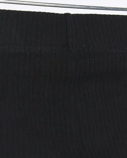 Mini girls black plain rib cycle shorts