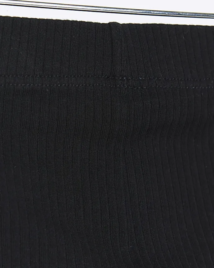 Mini girls black plain rib cycle shorts