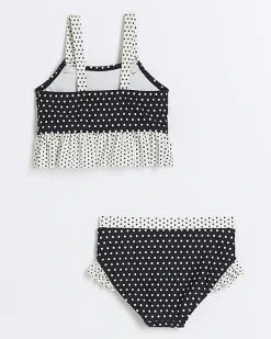 Mini girls black polka dot bikini set